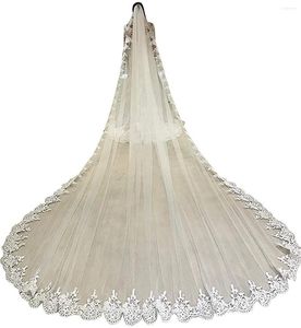 Bridal Veils 4 meter lange kant appliques bruiloft sluier witte ivoor kathedraal 1 Tierbridal Bride accessoires