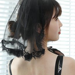 Bridal Veils 41xc Wedding Veil 1 Laag Lace Edge met plastic kam Black Short Sheer