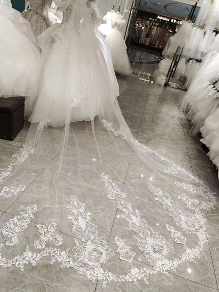 Voiles de mariée 5m de long voile de dentelle douce ivoire blanc avec peigne accessoires de mariage cathédrale de luxe