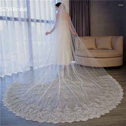 Bruidssluiers Aankomst Kant Applique Wit Ivoor Kathedraal Bruiloft Lange Bruid Mariage Sexy Accessoires Tocado Novia Braut