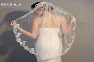 Voiles de mariée Arrivée Une Couche Courte Voile De Mariage Dentelle Applique Casamento Boda Accessoires Velos De Novia Vail7871795