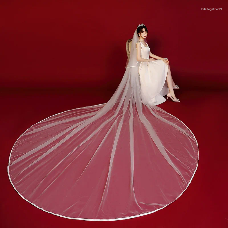 Bridal Veils Arrival White Ivory Wedding Veil Ribbon Edge Two Layers Matrimonio Accessories Mariage