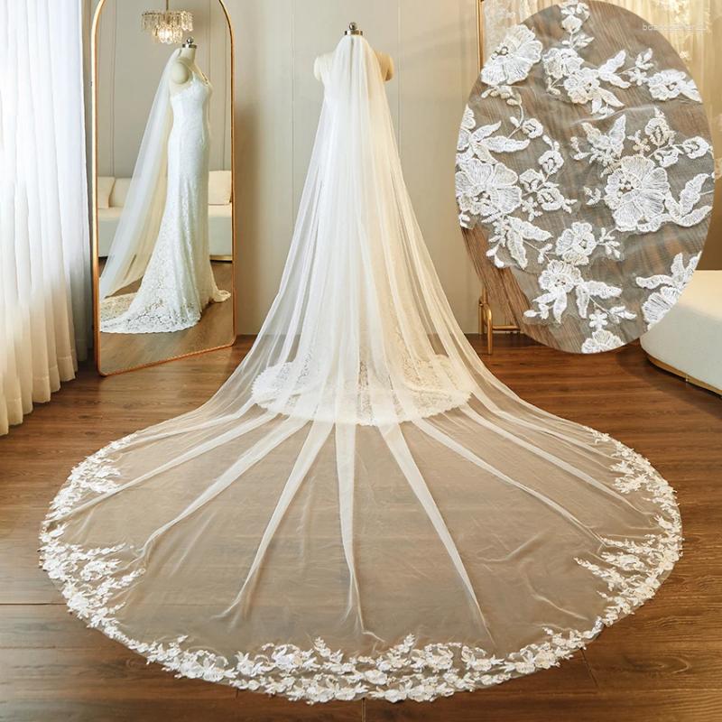 Bridal Veils Arrive In March 2024 Cathedral Wedding 3.5M Length Lace Appliqued Ivory With Comb Accessories Veu Velo Noiva