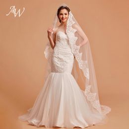 Voiles de mariée AW 1 Niveau Voile Ivoire Dentelle Appliqued Tulle Longueur Chapelle Accessoires De Mariage Avec Peigne