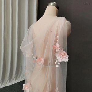 Voiles de mariée Belle fleur 3D rose cape de mariage court boléro épaule voile accessoires