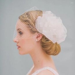 Voiles de mariée Big Rose Bird Cage Veil Mariage à la main Birdcage Filet Visage Court Blusher Dentelle Fleur Ivoire Blanc Mariée Cap Personnalisé