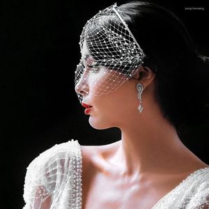 Bridal Veils Birdcage Veil Fascinator Wit volle parels Charmante bruiloftsgezicht Net masker haar sieraden accessoires blusher 2023