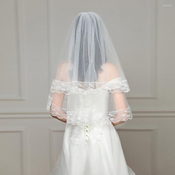 Velos de novia de encaje blanco y negro con peine corto de dos capas elegante boda Vintage para novia Cosplay accesorios para el cabello