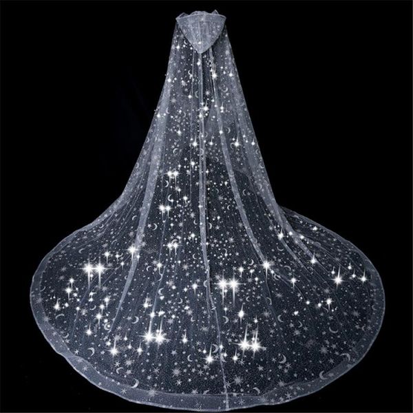 Veaux de mariée Bling Veil Wedding Cape blanc étoiles scintillantes étincelantes Lune Long Cathédrale Pouchable à paille