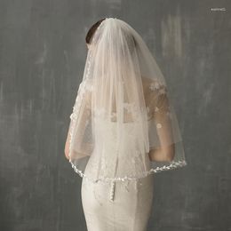 Velos nupciales Estilo bohemio Borde de encaje Boda para tul suave blanco Velo de una capa con peine Eblow Longitud Accesorios Mariage