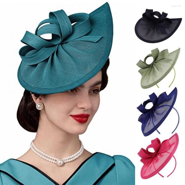 Voiles de mariée Bowknot Décor Élégant Fascinator Chapeau Avec Cerceau De Cheveux Doux Noble Décoratif Rétro Imitation Lin Accessoires