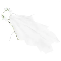 Veaux de mariée Décor de fleur de mariée voile Garland rotin fait à la main pour femme (blanc)