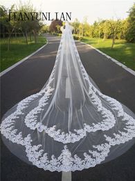 Voile de mariée cathédrale longue dentelle voile de mariage avec peigne une couche de haute qualité 5 mètres blanc ivoire voile mariage