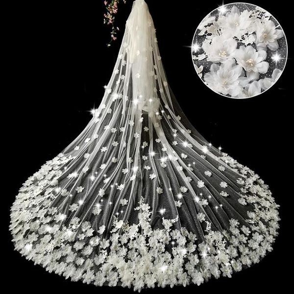 Veaux de mariée Cathedral Veil Bride Shining Starlight Fabric 3d Fleur tridimensionnelle 243X