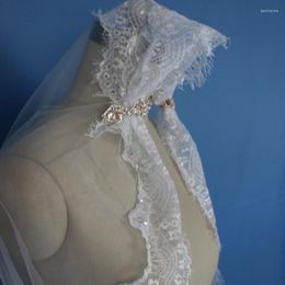 Bruidssluiers Kapel Lengte Bruiloft Een Laag Kralen Sieraden Cap Moslim Mesh Kanten Sluier Voor Bruid Huwelijk Accessoires