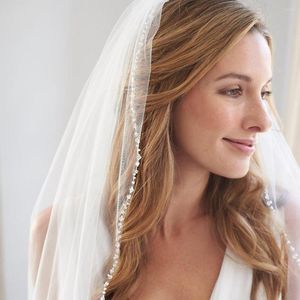 Bridal Veils Classic Wedding Veil met Crystal Edge Organza kralen Sparkly Short Comb