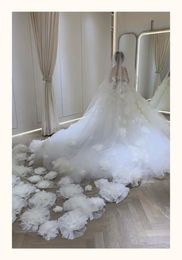 Bruidssluiers Ontwerp Bruid Princess 2teirs Long Trailing Veil 5 M Driedimensionale bloemen Wedding Cathedral