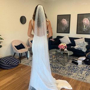 Voiles de mariée Voile de mariage perlé élégant avec peigne une couche cathédrale longue ivoire blanc
