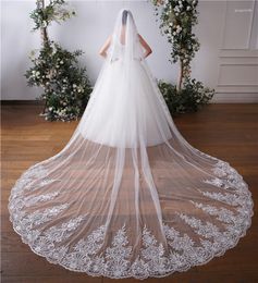 Velos de novia Vei de boda elegante con peine para el cabello Apliques de encaje vintage Lentejuelas Tul suave Castillo de marfil blanco 3.5X3M Accesorios de cola