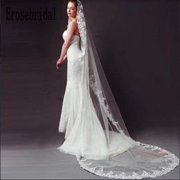 Bridal Veils Erosebridal 2023 Aankomst 3 meter kanten Long Tailed Bruid Veil Fairy Beauty Cover Wedding Cathedral