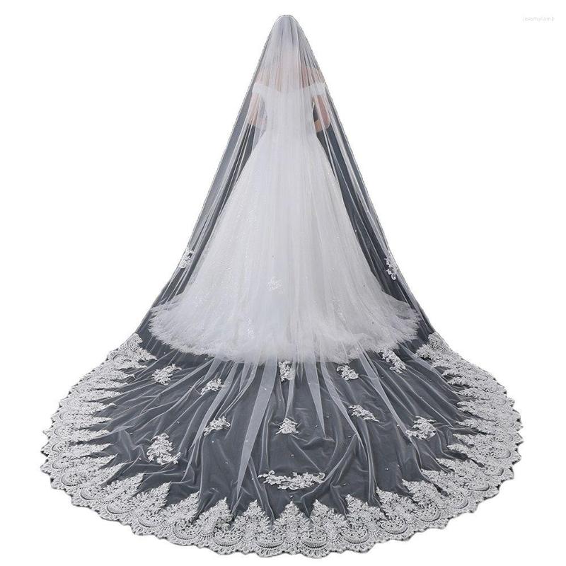 Bridal Veils Est High Quality 200 Inches 500cm Long Cathedral Train Lace Wedding With Comb Voiles De Mariage Veus Do Casamento