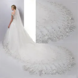 Voiles de mariée Mode Femme Blanc One-Couche Bord de dentelle 400 300 cm Voile Long Appliqued Tulle Accessoires de mariage 2023 Vente en gros