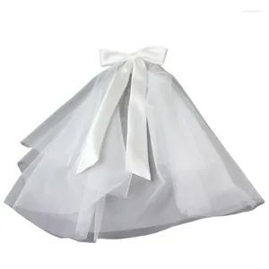 Voiles de mariée Fleur Fille Voile Bowknot avec peigne à cheveux Accessoires de mariage Blanc 2 niveaux Longueur de taille