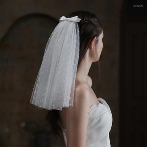 Voiles de mariée Fleur Fille Voile Bowknot avec peigne à cheveux Accessoires de mariage Blanc