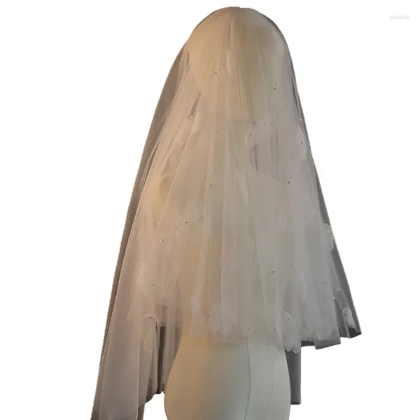 Veaux de mariée fleur fille voile perles poil de cheveux Headpeice White Head Covering