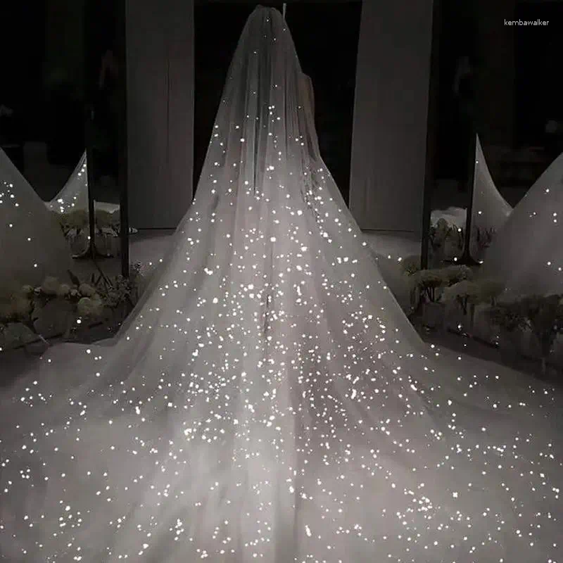 Bruidssluiers Glitter Bling Voor Bruiloft Sparkly 3 Meter Kapel Trein Bruidssluier Accessoires Velo De Novia