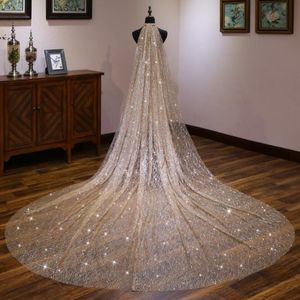 Voiles de mariée dorés scintillants, robe de mariée à queue super longue, taille minimale de trois mètres de longueur et 1,5 mètre de large