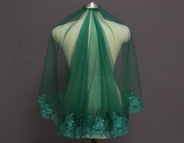 Voiles de mariée vert court Mariage Voile musulman islamique une couche paillettes dentelle avec peigne 2021 Voile Mariage Bride2382151