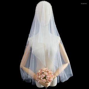 Voiles de mariée GYfree Shippin perles à la main longueur du bout des doigts blanc ivoire champagne voile de mariage une couche bord coupé perlé avec tulle