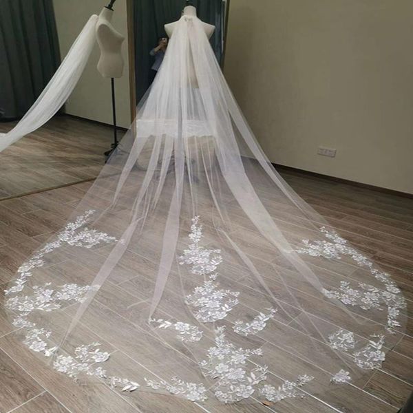 Voiles de mariée haute qualité 3 mètres paillettes scintillantes soignées bord de dentelle 2t voile de mariage avec peigne Long luxe 2 couches