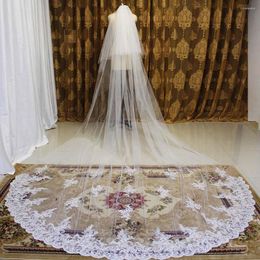 Bruids sluiers van hoge kwaliteit kanten lange bruiloft sluier 4 meter 2 lagen met kam witte ivoor 2t 4m accessoires