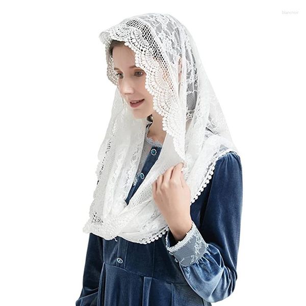 Velos nupciales Infinity Vintage Mujeres Capilla que cubre la cabeza para la iglesia Católica Misa latina Marfil negro con clips para el cabello Encaje de algodón