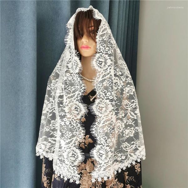 Voiles de mariée ivoire doux dentelle florale mantille pour église masse femmes couvre-chef enveloppes avec pince à cheveux catholique longue
