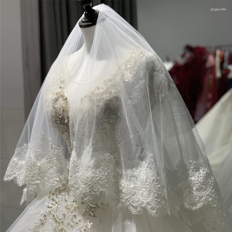 Bridal Veils Ivory White Brial Two Layer Lace Edge Appliqued Sequin Wedding Veil Short Velos De Novia 2023 Accessoire Mariage In Stock