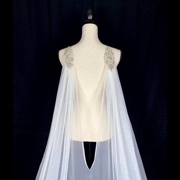 Voiles de mariée Ivoire Blanc Tulle Cape De Mariage Épaule Brillant Strass Noir Champagne Brillant Étoilé Accessoires Pour Les Mariées