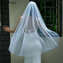 Bridal Veils Janevini Luxe kralen parels Korte sluier Braut Schleier 1 tierbruid met kam bruiloft Ivoor vrijgezellen vrijgezellen