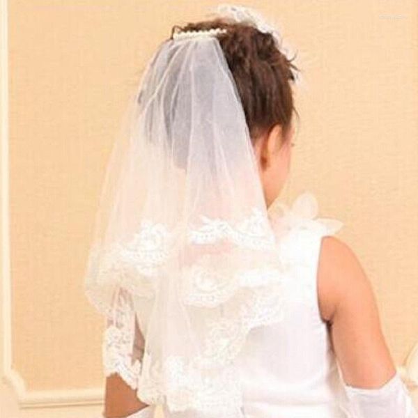 Voiles De Mariée Enfant Pour Les Filles De Fleur Accessoires De Mariage Bord De Dentelle Avec Peigne Blanc Ivoire Rouge Tulle Voile Court