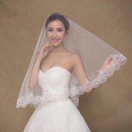 Voiles de mariée LAN TING BRIDE Uma Camada Borda Com Aplicao De Renda Vus Noiva Vu Cotovelo Ponta Dos Dedos Pedrarias Bordado