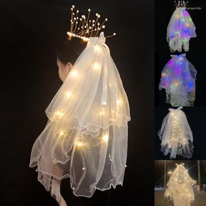 Velos de novia velo iluminado para novia Led con coronas elegantes y bonitos accesorios para el cabello para fiesta de boda mujeres 2023