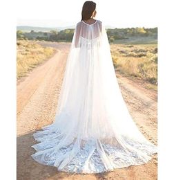 Bridal Veils Long Cathedral Wedding Cape Shawl Cloak Tule Accessoires Appliques Wit ivoor 3 meter Lace5453154