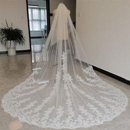 Bridal Veils Long Ivory Wedding Veil met kam één laag kant -appliqued witte accessoires tule voor bruiden 3 4 5 meter