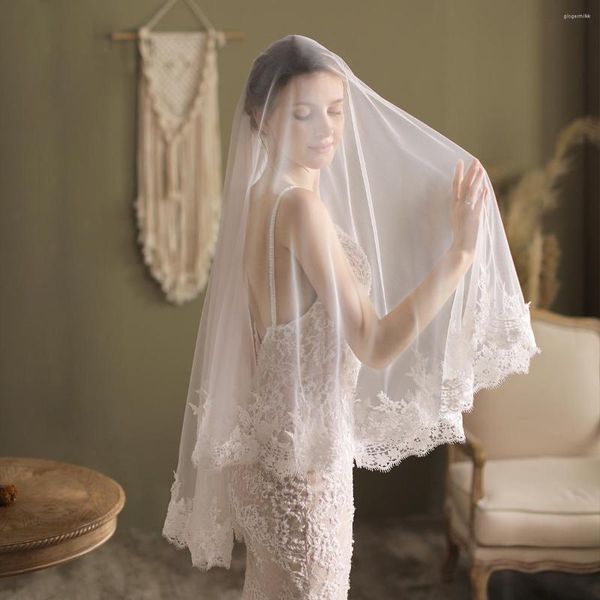 Voiles de mariée longue dentelle courte perle cathédrale femmes voile pour la mariée accessoires robe de mariée mariages mariées robes 2023