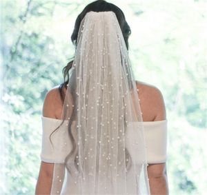 Bridal Veils Long Wedding Veil With Pearls One Layer Cathedral Bride Comb Beaded For White Ivory Accessories