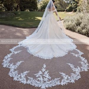 Bridal Veils luxe ivoor kathedraal lengte sint -jakobsschelp kanten trim 1 tier appliques rand 4m bruiloft sluierhuwelijken accessoires