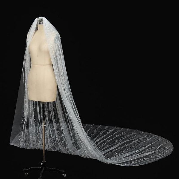 Voiles de mariée luxe brillant perle voile de mariage 2022 3.5 mètres cathédrale Simple une couche accessoires avec peigne