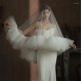 Velos de novia Accesorios de boda de lujo 2023 capas Volantes Blanco Romántico Brusher Velo Cubierta Cara Novia Catedral Gota